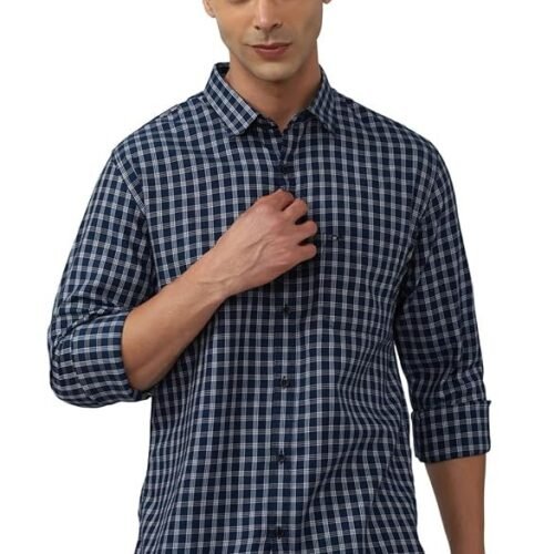 Peter England Men's Slim Fit Full Sleeve Checkered Casual Shirt | 100% Cotton | Premium Twill Weave