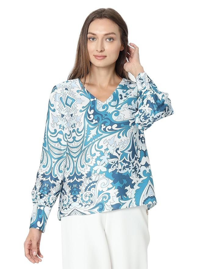 VERO MODA Printed V Neck Long Sleeves Regular Top