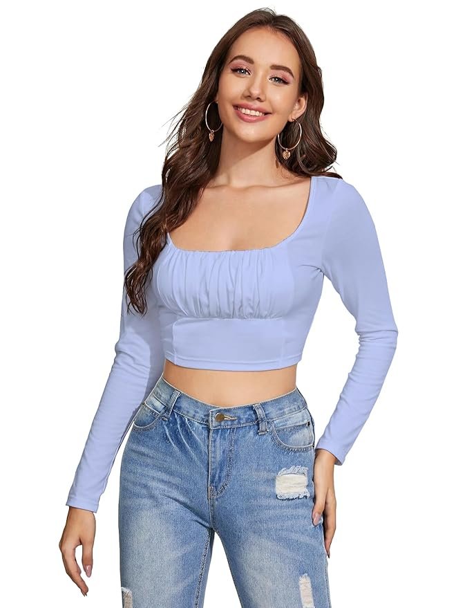 AVANOVA Maroon Women's Ruched Bust Solid Crop Top