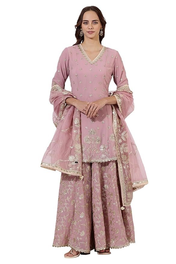 Wishful Women's Pink A-line Kurta, Culotte & Dupatta for women