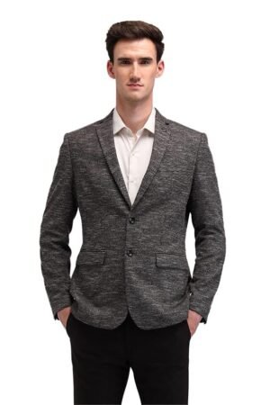 Mens Brown Self-Design Notch Collar Long Sleeve Formal Polyester Slim Fit Blazer