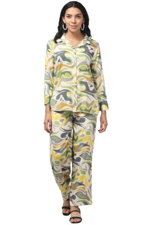 ZUVINO Cord Set For Women In Cotton || Stylish Co Ord Set For Women || Relaxed Fit Shirt & Wide-Leg Pants || Soft & Breathable.