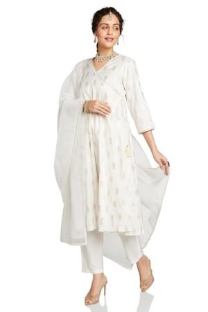 Brand - Myx Women's Embroidered Anarkali Kurta Set with Organza Dupatta in Chanderi Blend | Latest Design | Available in Plus Sizes