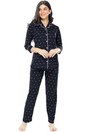 Women's Cotton Heart Printed Night Suit set of Shirt & Pajama