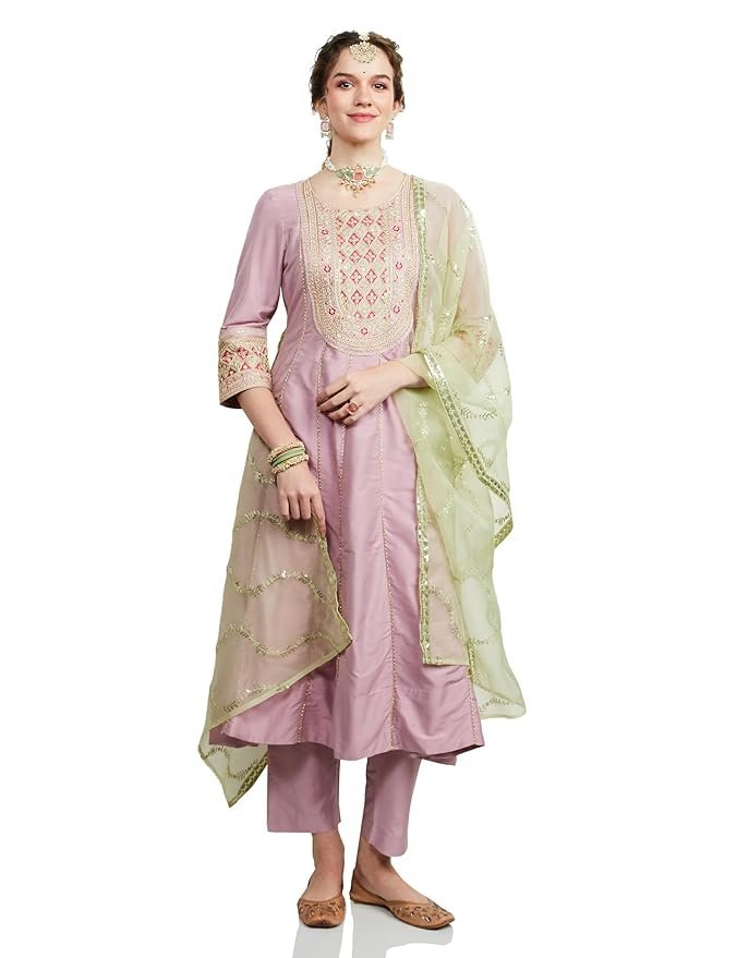 Myx Women's Embroidered Anarkali Kurta Set with Organza Dupatta | Latest Design | Available in Plus Sizes