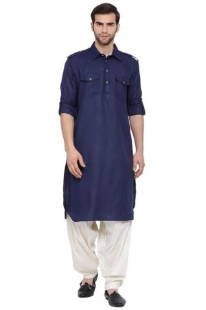 Men's Cotton Blend Pathani Kurta Set || Stylish Pathani Style Kurta with Roll Up Sleeves Relaxed Fit Patiala Salwar
