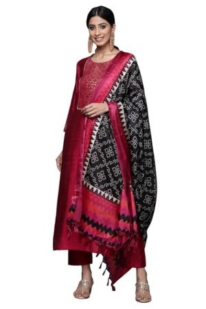 Varanga Brocade Yoke with Gota Detail Kurta with Trouser with Bandhani Printed Dupatta